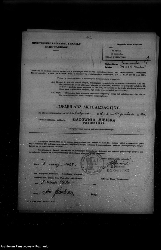 Obraz 5 z jednostki "Kwestionariusz Gazowni Miejskiej w Pobiedziskach powiat poznański"