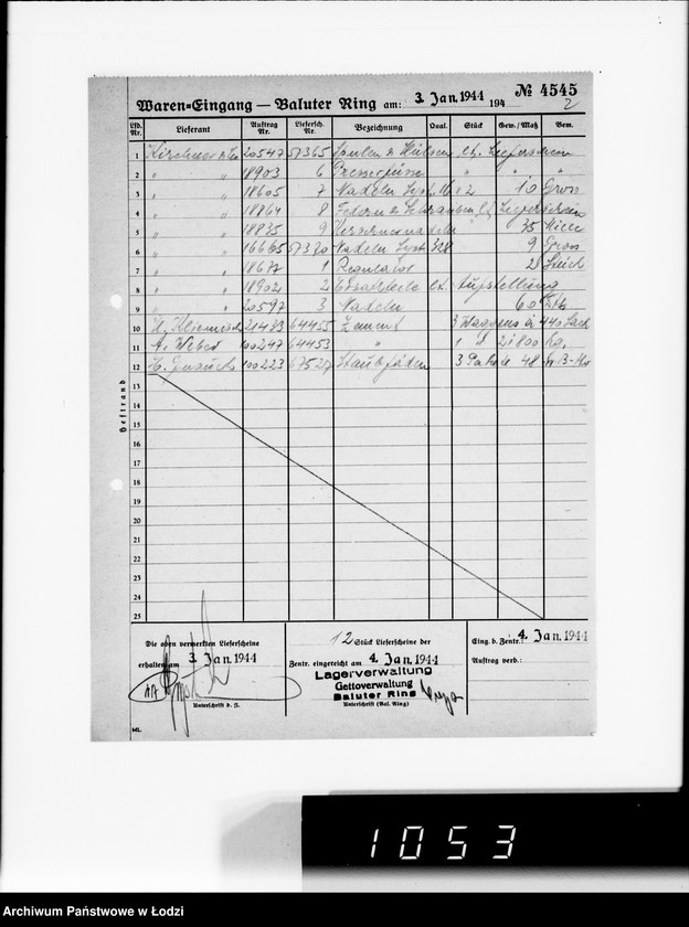 Obraz 6 z jednostki "Waren-Eingang. Baluter Ring [Dzienne zestawienia faktur na towary dostarczane do składów Getta na Bałuckim Rynku]"