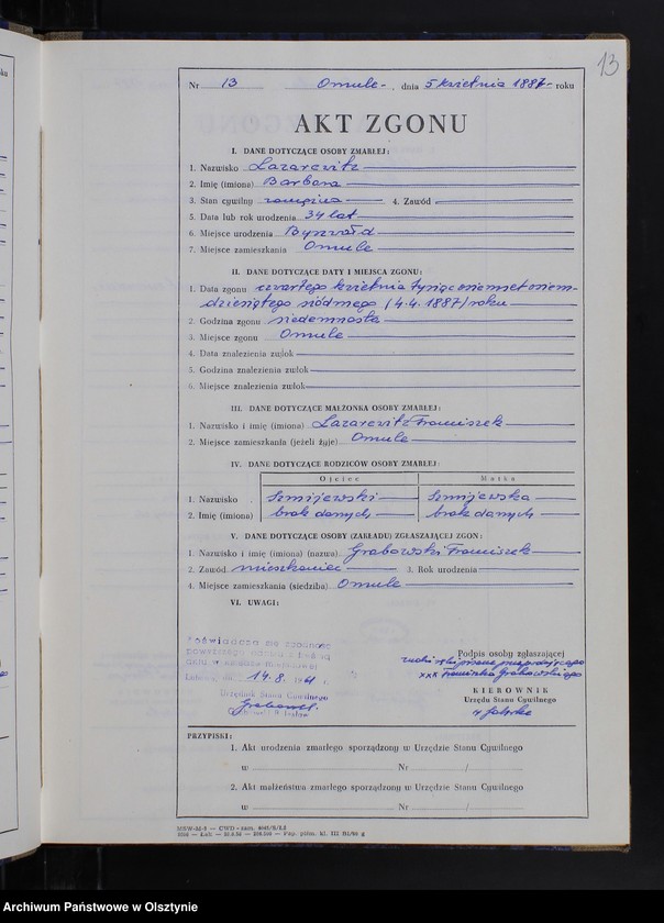 image.from.unit.number "Księga zgonów Nr 1 - 33 i 1 - 55 /przepisana w języku polskim z oryginału niemieckiego w dniach 14.08.-21.08.1961/"