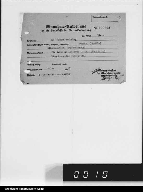 Obraz 8 z jednostki "Einnahme Anweisungen. [za różne wyroby] 73"