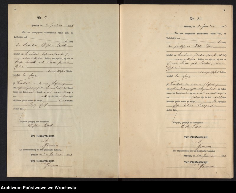 image.from.unit.number "Geburts-Neben-Register Breslau I 1892 Band 1"