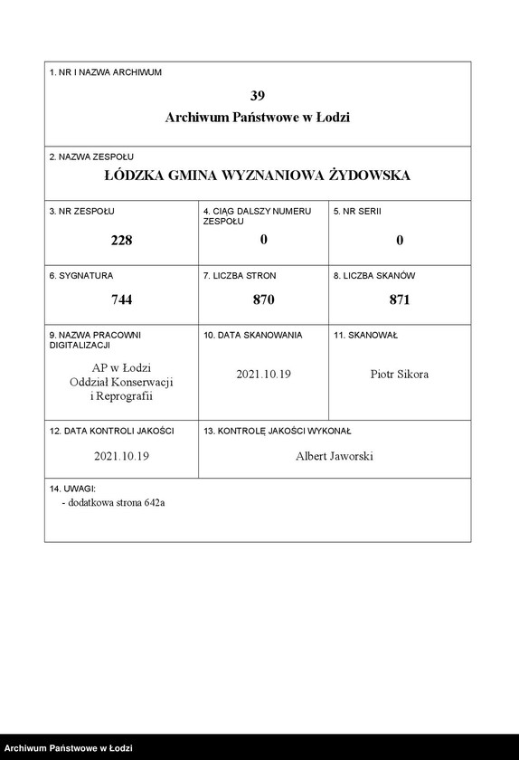 Obraz 1 z jednostki "Kartoteka osób pochowanych na cmentarzu żydowskim przy ulicy Brackiej w latach 1892-1953. Nazwiska na litery: Wac-Wajng"