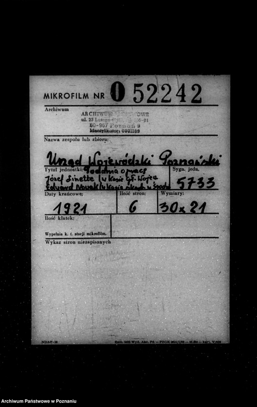 Obraz 2 z jednostki "/Podania o pracę Józef Linette /w Kasie Głównej Województwa/ Edward Nowak /w Kasie Skarbowej w Środzie/"