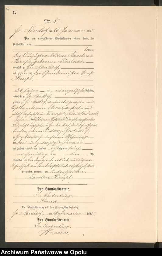 image.from.unit.number "Sterbe-Neben-Register Standes-Amt Gr.[oss] Neudorf 1885"