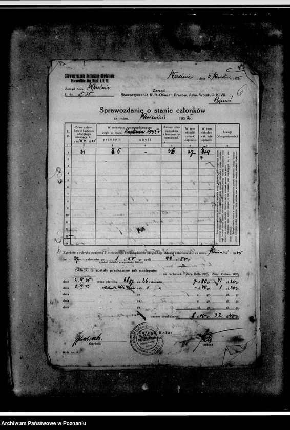 image.from.unit.number "Sprawozdania o stanie członków. Pisma w sprawie potrąceń składek członkowskich z uposażenia"