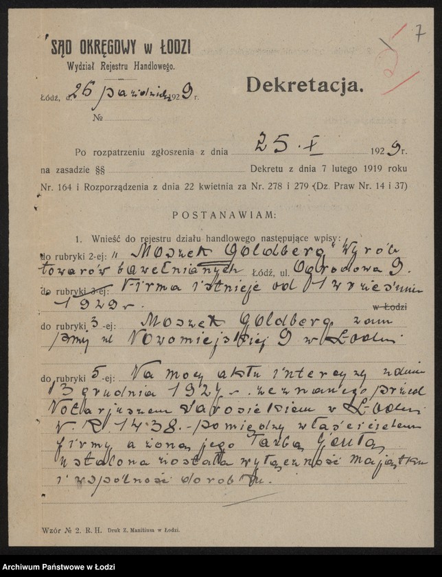 Obraz 9 z jednostki "Moszek Goldberg – wyrób towarów bawełnianych"