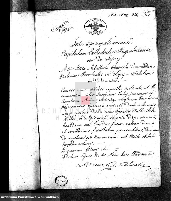 image.from.unit.number "[Dowody do akt małżeństw parafia rzym. - kat. Wigry] z roku 1852"