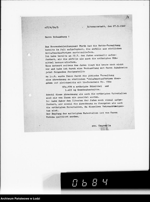 Obraz 18 z jednostki "Herrn Schaumberg.[Korespondencja wewnętrzna w sprawach realizacji zamówień, dostaw towarów i maszyn]"