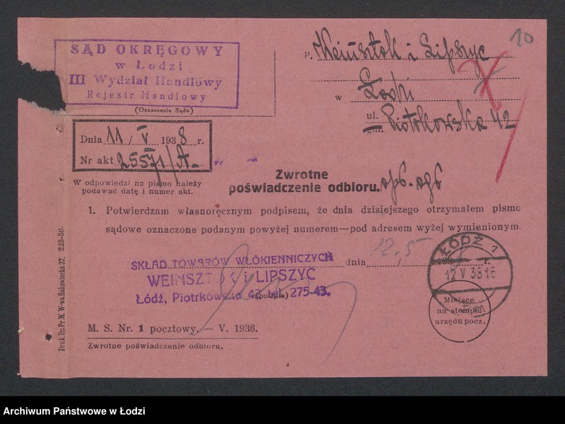 Obraz 12 z jednostki "Icchok Josek Lipszyc, Juda Sieradzki- Szmul Weinsztok, Icchok Josek Lipszyc- sprzedaż manufaktury i skład konsygnacyjny"