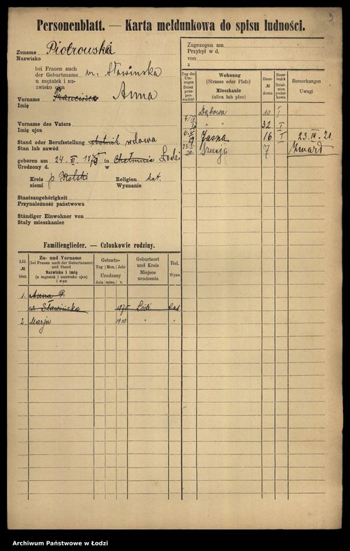 Obraz 11 z jednostki "[Spis ludności Łodzi] Piotrowska-Piotrowski"