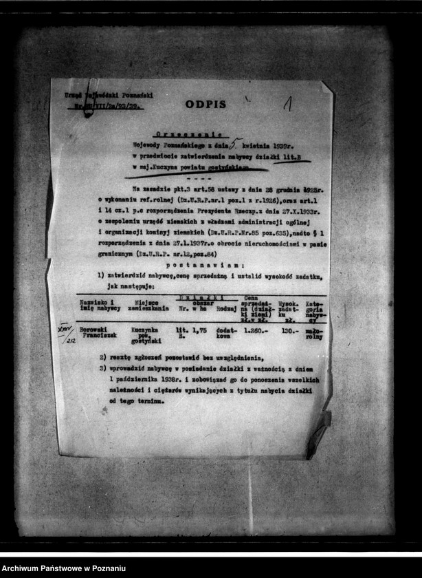 Obraz 5 z jednostki "/Zatwierdzenie wykazu nabywców działek z majątku Nietuszkowo powiatu chodzieskiego"