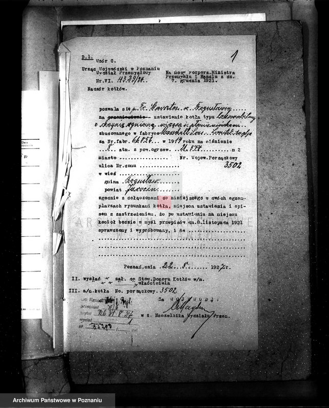 Obraz 5 z jednostki "Tartak w Bogusławiu pow. jarociński własność Fr. Garsztka nr woj. 3502 nr fabr. 66056"