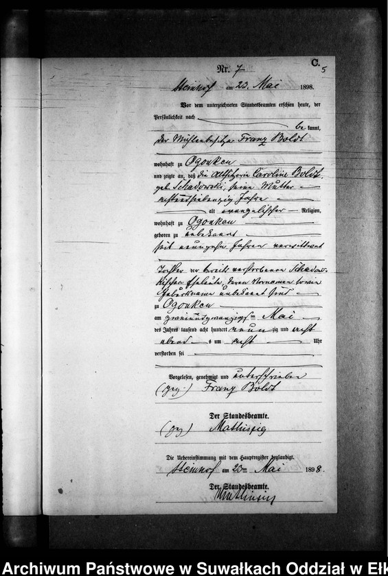 image.from.unit.number "Sterbe-Neben-Register des Preussischen Standes-Amtes Gr. Strengeln Kreis Angerburg"