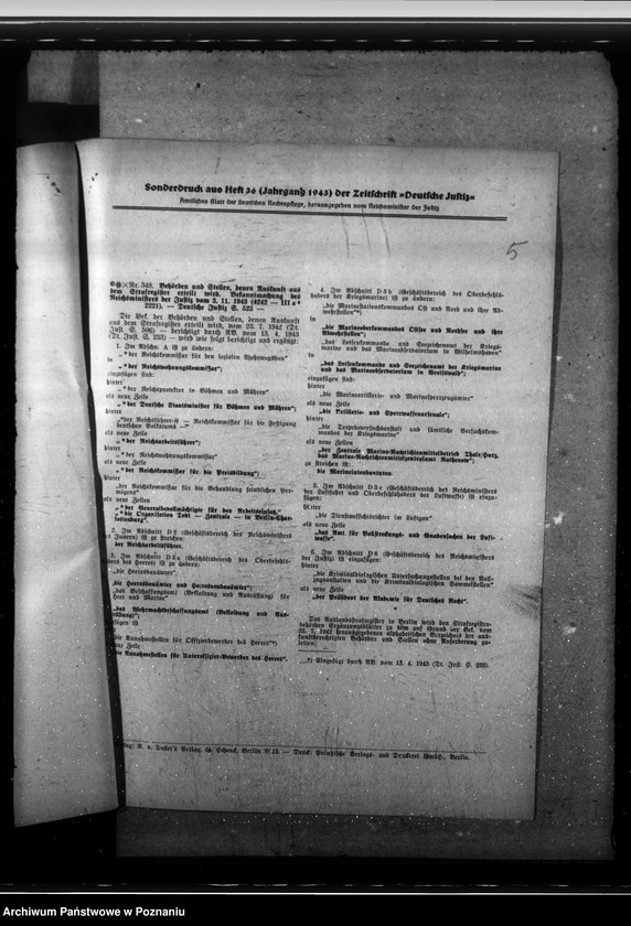 Obraz 9 z jednostki "Verzeichnisse der Finanzämter, Zollämter. Auskunft aus dem Strafregister"