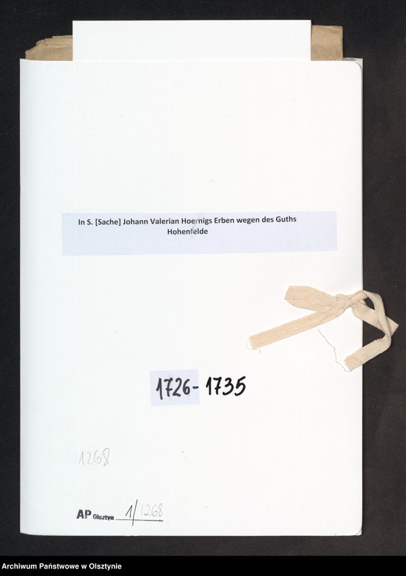 image.from.unit.number "In S. [Sache] Johann Valerian Hoernigs Erben wegen des Guths Hohenfelde"