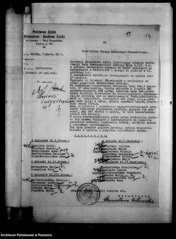 Obraz 17 z jednostki "Państwowa Szkoła Przemysłowo Handlowa Żeńska- Leszno [protokół z egzaminu końcowego]"