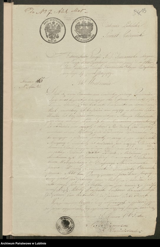 image.from.unit.number "Alegaty do ksiąg urodzeń, małżeństw i zgonów z lat 1865 – 1869"