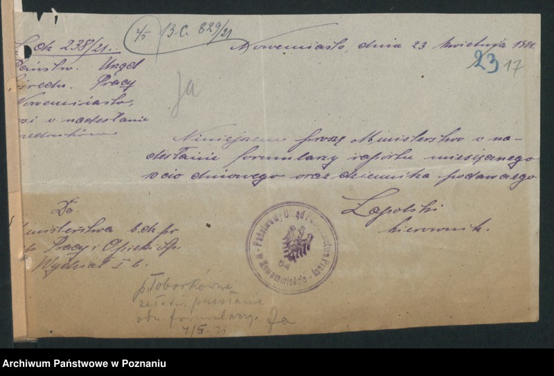 Obraz 14 z jednostki "Ministerstwo B.Dz.Pruskiej Dep.13.Pracy i Opieki Społecznej Wydział Pośredn.Pracy PUPP Lubawa"