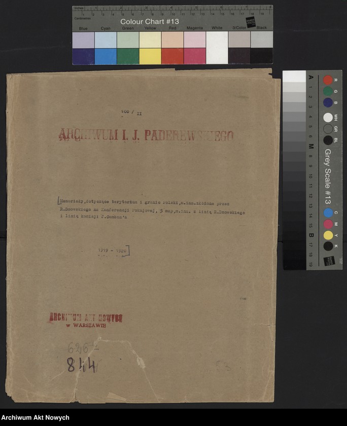 image.from.unit.number "Memoriały, dotyczące terytorium i granic Polski, m.in. złożonej przez R. Dmowskiego na Konferencji Pokojowej; 5 map, m.in. z linią Komisji I. Cambon