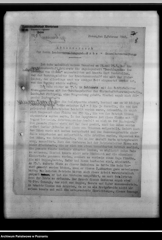 Obraz 12 z jednostki "Strafverfahren wegen Vermahlung von Brotgetreide - Gauheilanstalt Warta bei Sieradz."