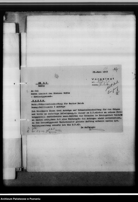 Obraz 20 z jednostki "[Korespondencja w sprawach organizacyjnych, sprawozdanie z działalności], Kreissippenamt Grätz [Grodzisk, powiat nowotomyski]"