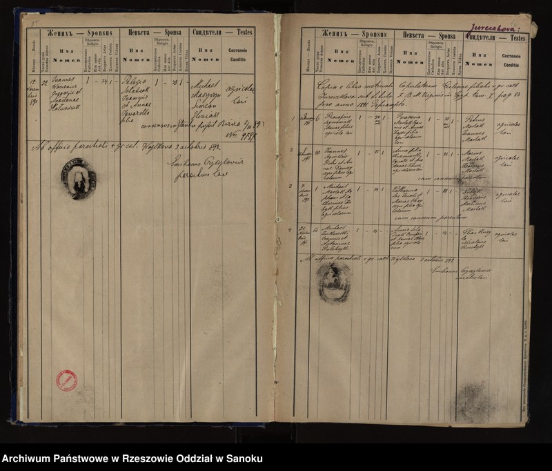 Obraz 12 z jednostki "Księga małżeństw z lat 1880-1900, 1904, 1907-1924, 1930-1937 i zgonów z lat 1891-1900, 1904, 1907-1924, 1930-1937 dla miejscowości Wojtkowa, Jureczkowa, Nowosielce Kozickie"