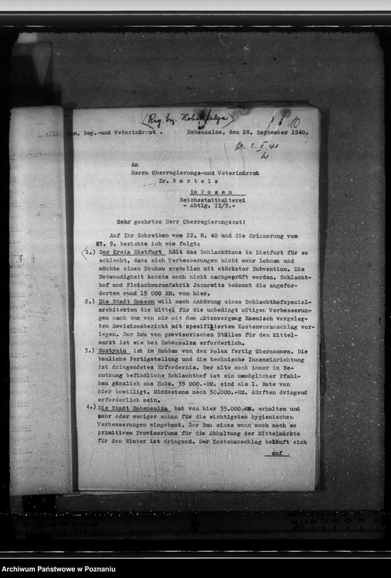 Obraz 14 z jednostki "Schlachthöfe - frische Fleisch. Tuberkulosenschutzanordnung. Wirtschaftliche Unternehmungen im Kreise Schieratz. Krankenhaus zu Gnesen. Ausbau des Schlachthofes Posen."