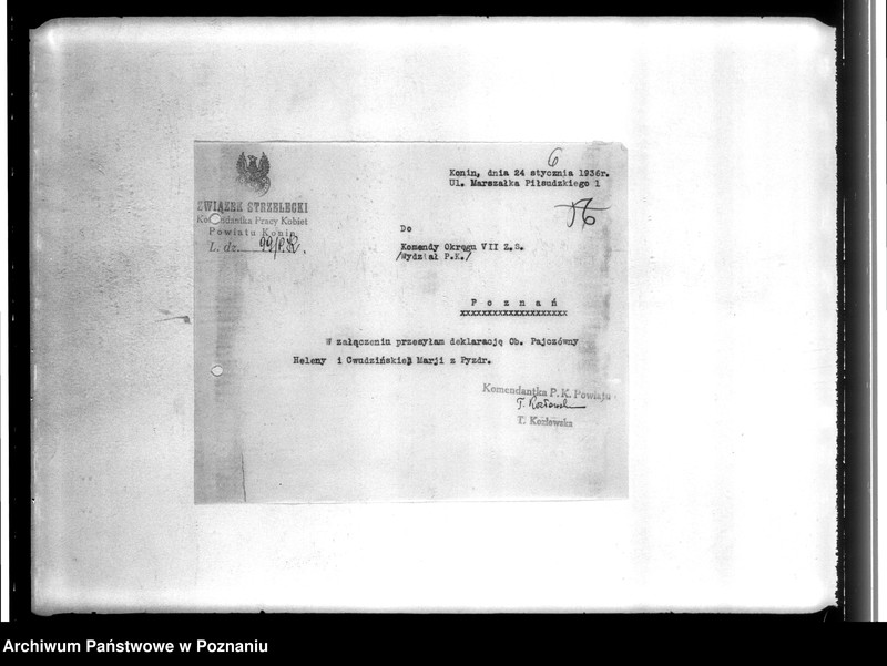 image.from.unit.number "Korespondencja Związku Strzeleckiego - dotycząca głównie Komendantki Pracy Kobiet powiatu Konin"