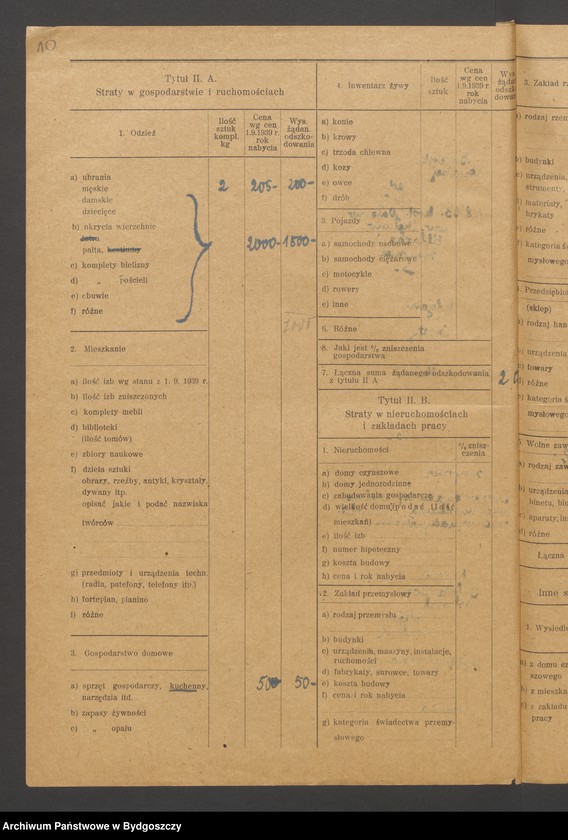 image.from.unit.number "Kwestionariusz dotyczący rejestracji szkód wojennych, nr 181-240"