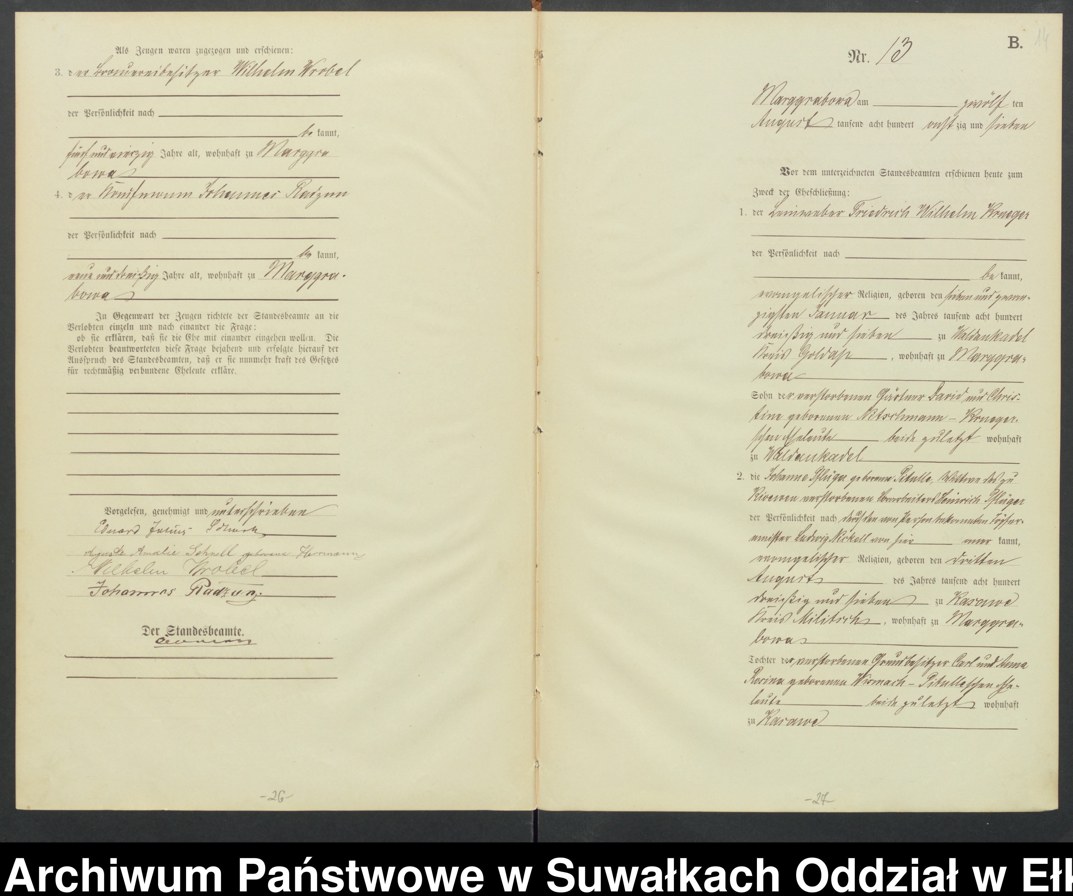 Skan z jednostki: Heiraths-Haupt-Register des Königlichen Preussischen Standes-Amtes Stadtgemeinde Marggrabowa Kreis Oletzko