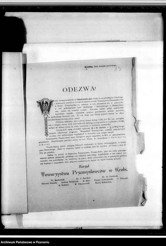 image.from.unit.number "Korespondencja, podania o przyjęcie na członków, sprawy finansowe, odezwy, programy"