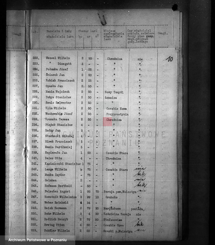 Obraz 14 z jednostki "Spis właścicieli lasów do 30 ha powiat nowotomyski"