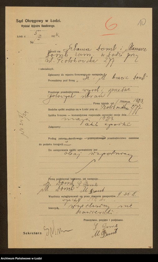 Obraz 12 z jednostki "Sz. I M. Bracia Domb- wyrób i sprzedaż gotowych ubrań"