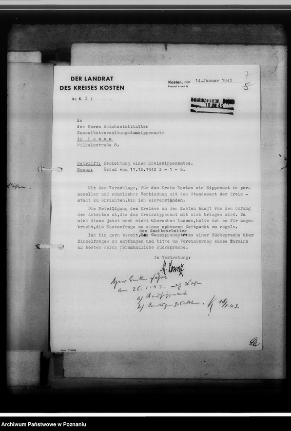 Obraz 10 z jednostki "[Korespondencja w sprawach organizacyjnych, sprawozdanie z działalności Kreissippenamt w Kościanie]"