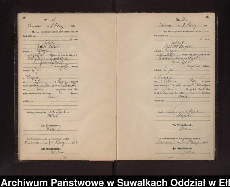 image.from.unit.number "Geburts-Neben-Register des Preussischen Standes-Amtes Rydzewen Kreis Loetzen"