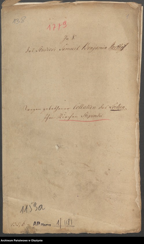 image.from.unit.number "In S. [Sachen] des Studiosi Samuel Benjamin Northoff wegen gebethener Collation des Loetzeschen Kirchen Stipendii"