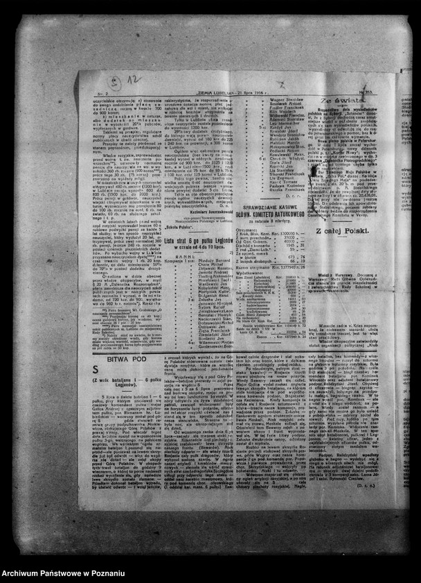 Obraz 18 z jednostki "Wycinki prasowe [Gazeta Poznańska, Ziemia lubelska] na tematy wojny 1918 rok, mapa terenu wojny z Rosją [1914- 1916], ogłoszenia i dwie karty kolorowe na temat pożyczki wojennej, odezwa dowództwa wojsk niemieckich do Polaków w Królestwie Polskim, rozporządzenia w prasie dotyczące aprowizacji w czasie wojny [1915 r.]. Gazeta Gdańska 22 VI 1918 r."