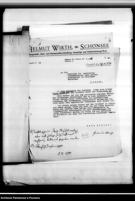 Obraz 8 z jednostki "Im Jahre 1940 beantragte Sterbeurkunden (miejscowych Niemców, którzy zginęli w 1939 roku"