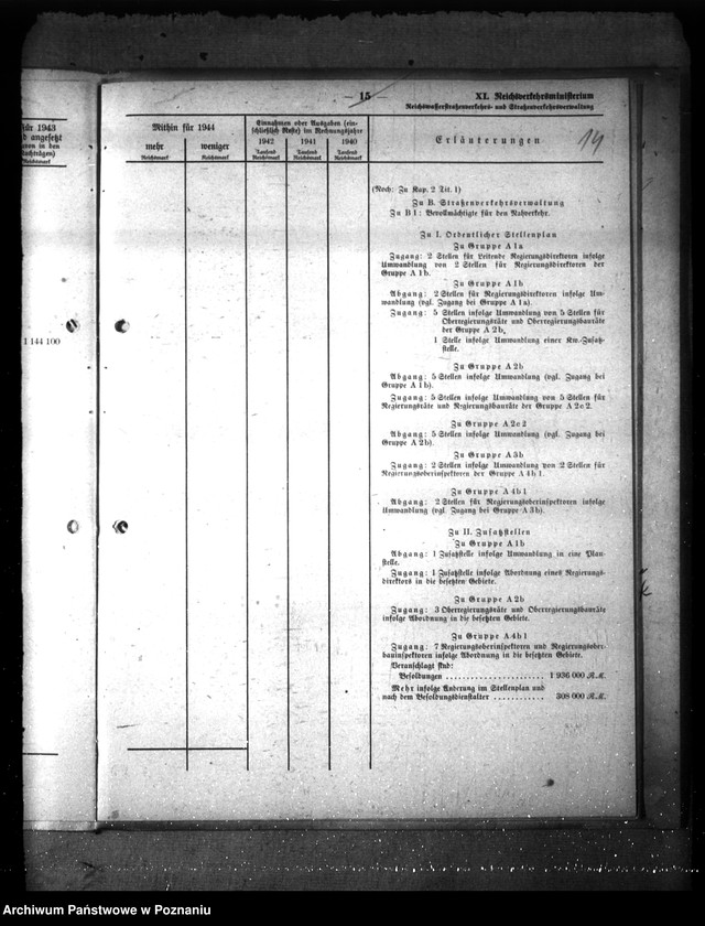 Obraz 18 z jednostki "Haushalt des Reichsverkehrsministeriums für des Rechnungsjahr 1944"