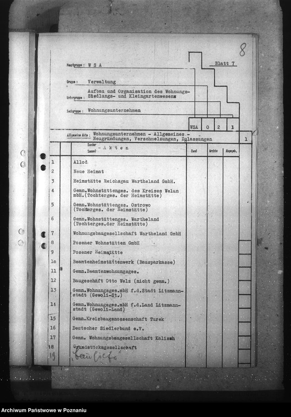 Obraz 12 z jednostki "Wykaz dla urzędu Wohnungs- und Sied- lungsamt"