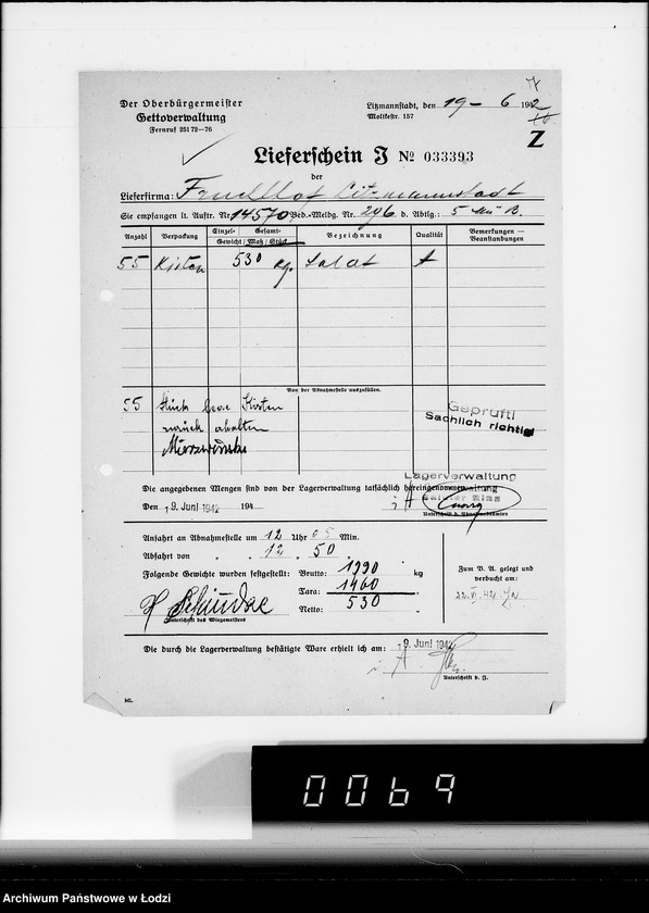 Obraz 11 z jednostki "Aufträge, Lieferscheinen und Rechnungen 14501-14570. [Zlecenia na produkty dla Getta. Rachunki, kwity przewozowe, korespondencja]"