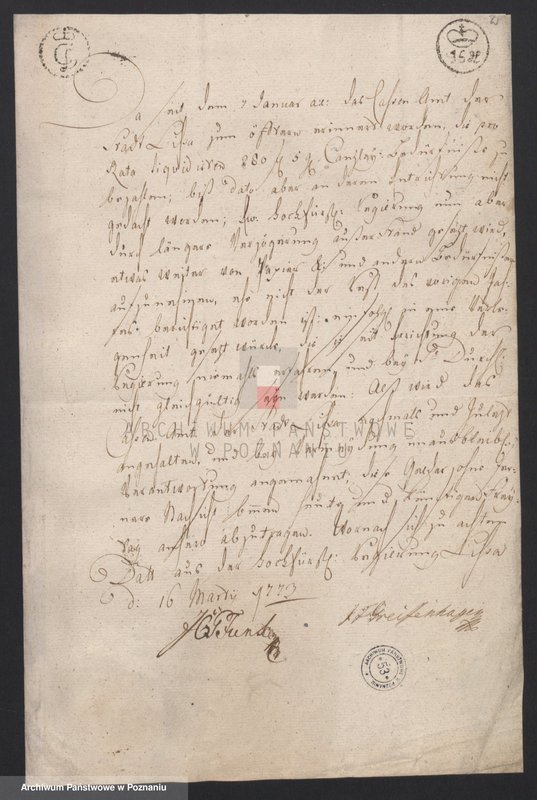 Obraz 5 z jednostki "Korespondencja - zarządzanie władzy zwierzchniej miasta Leszna w sprawach administracyjno - porządkowych i finansowych; język niemiecki"