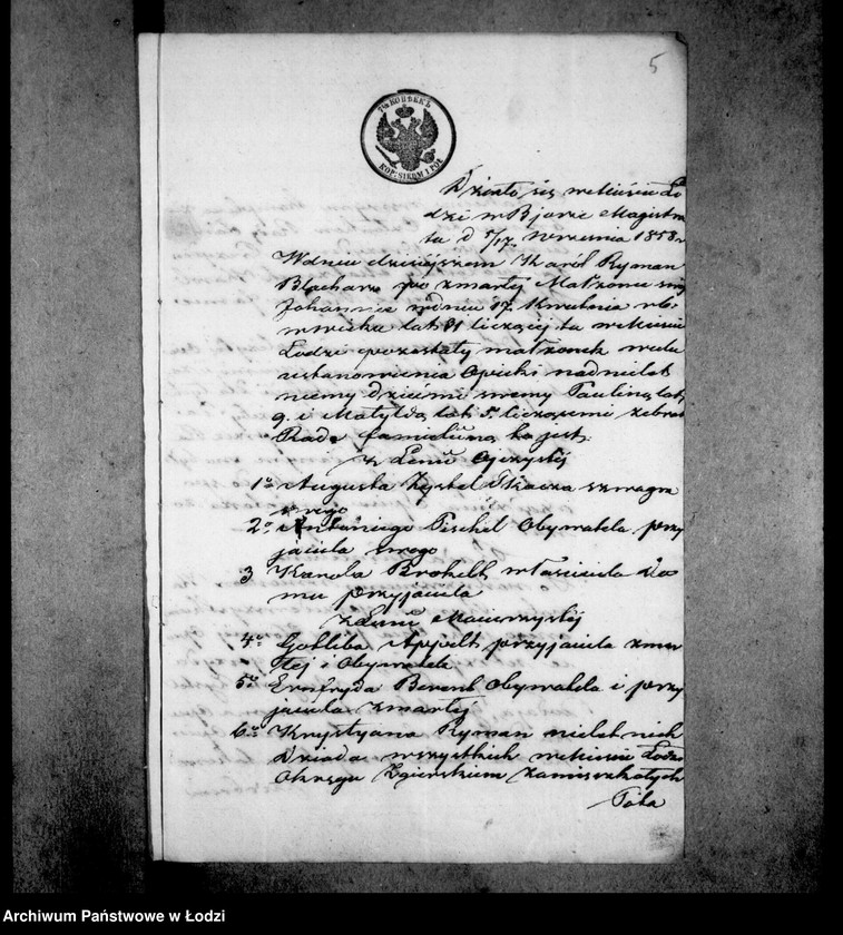 Obraz 9 z jednostki "Akta tyczące się ustanowienia opieki nad nieletnimi Pauliną i Matyldą Ryman po zmarłej Johannie z Zystlów Ryman"