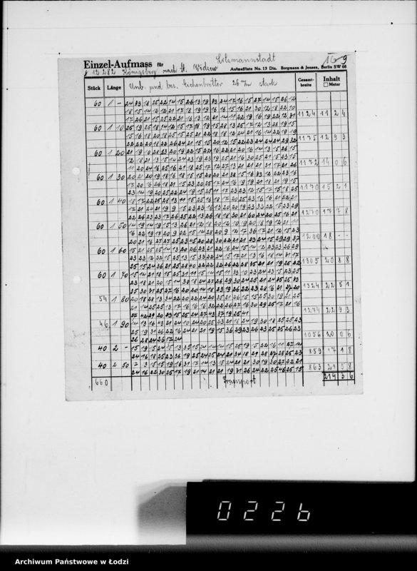 Obraz 19 z jednostki "Aufträge 7611-12089 und Rechnungen Firma Silvars G.m.b.H.Litzmannstadt auf Holzmaterial"