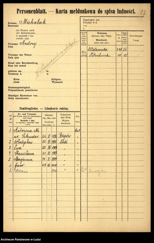 Obraz 19 z jednostki "[Spis ludności Łodzi] Michalak"