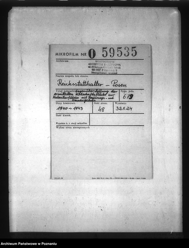 Obraz 2 z jednostki "Gegenüberstellung der ermittelten Wirtschaftsfläche zur Katasterfläche mit Regierungs- und Gauergebnis"