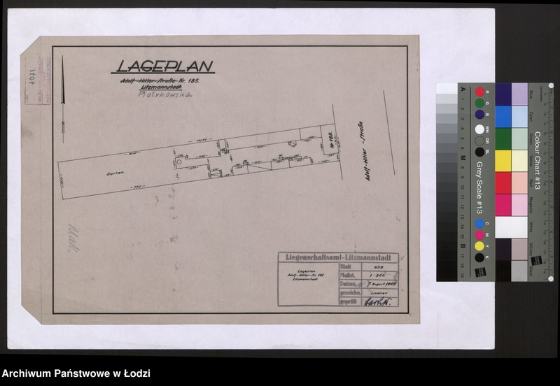 Obraz 1 z jednostki "Lageplan Adolf-Hitler-Strasse Nr. 185 Litzmannstadt"