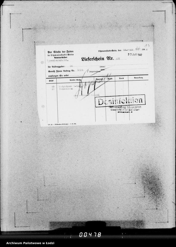 Obraz 17 z jednostki "[Listy przesyłkowe wyrobów dostarczonych z Getta]"