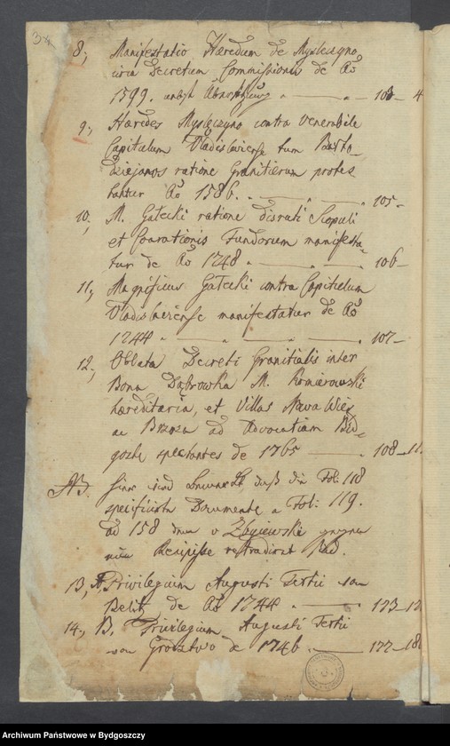 image.from.unit.number "Documente der Stadt Bromberg zum Prozess der Kämmerei gegen das Forstamt Bromberg wegen des Waldes bei Vorwerk Bocianowo. Odpisy dokumentów,"