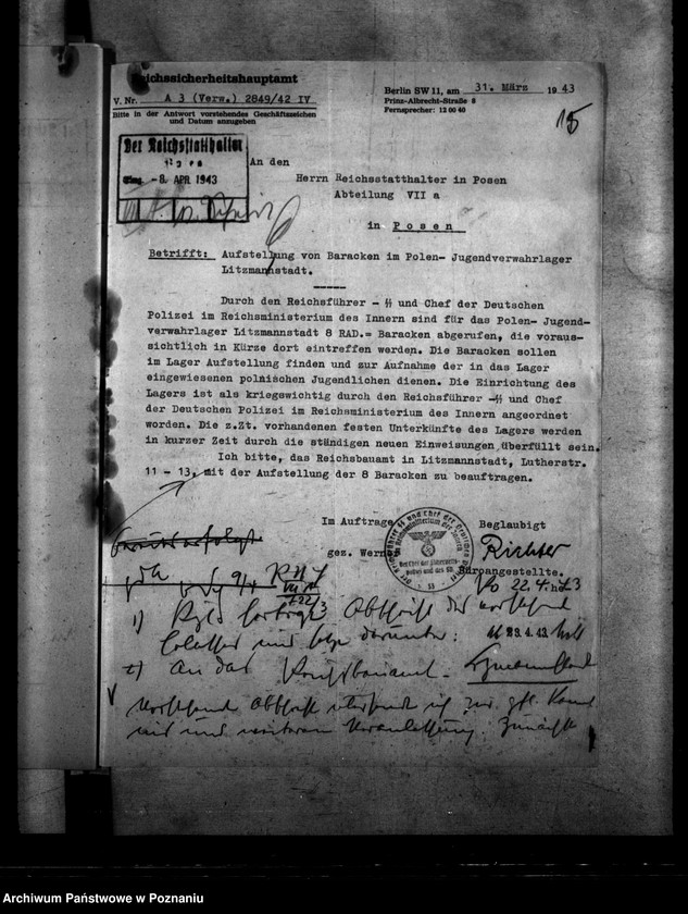 Obraz 19 z jednostki "Aufstellung von Baracken im Polenjugendverwahrlager Litzmannstadt (Łódź)"